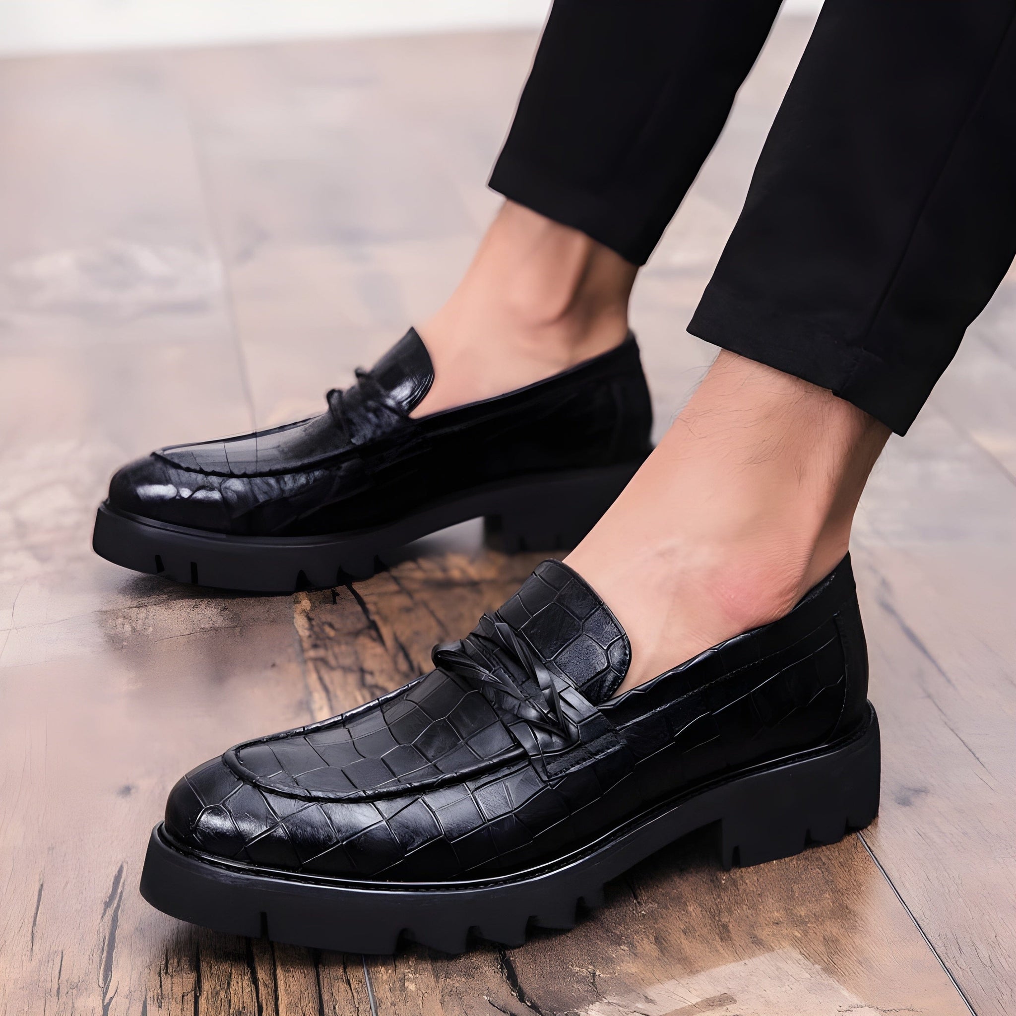 The Knox Faux Croc Leather Dress Shoes - Multiple Colors WD Styles Black US 5 / EU 38 